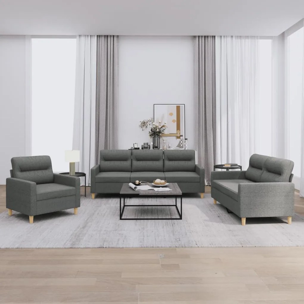 Set Di Divani 3 Pz Con Cuscini Grigio Scuro İn Tessuto /