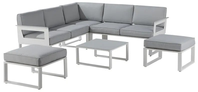Salotto da giardino angolare per 7 persone bianco Odyssea NATERIAL con cuscini in poliestere grigio