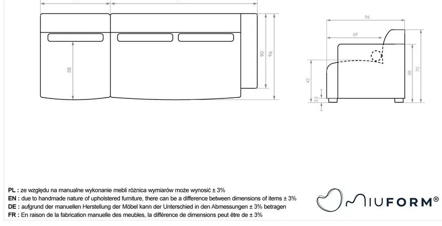 Chaise lounge componibile bianca (con penisola a destra) Flex Felix – Miuform