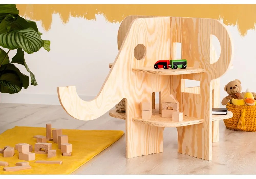 Libreria per bambini in pino decorato in colore naturale 90x60 cm Elephant - Adeko