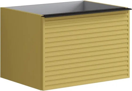 Cassettiera Pixel con 2 cassetti  frontale stripes laccato opaco giallo sole e maniglia alluminio nero opaco L.60 H.40 P.45,5 cm