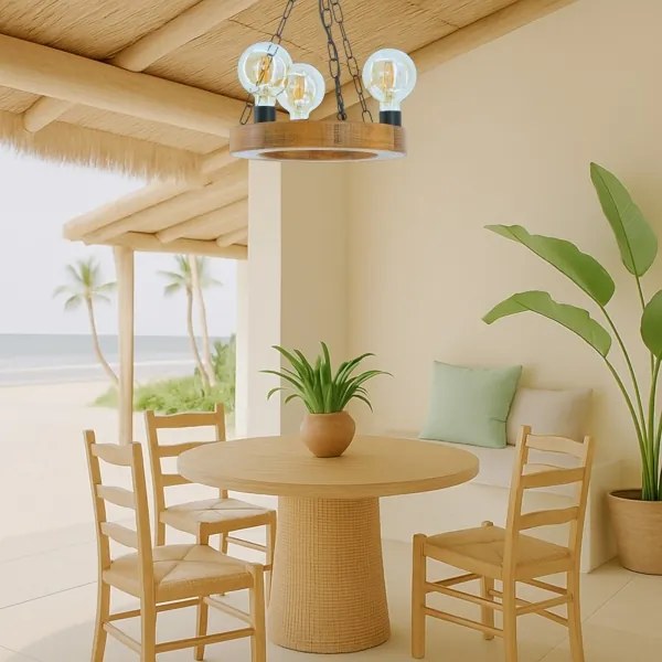 Lampadario a sospensione con catena IOS 3xE27/60W/230V diametro 30 cm faggio