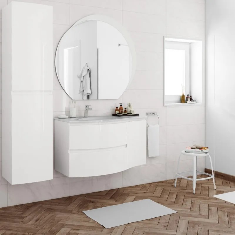 Mobile sottolavabo e lavabo Vague bianco lucido L 104 x H 55 x P 52 cm 1 vasca 2 cassetti