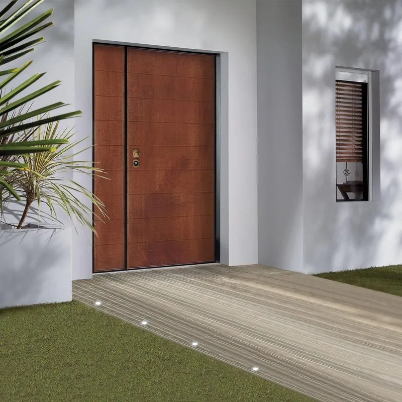 Porta blindata YALE Big 2 ante L 80 x H 210 cm in compensato noce, apertura spingere a destra, falso telaio incluso