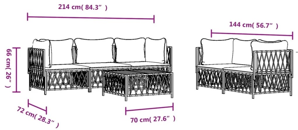 Set Salotto da Giardino 6 pz con Cuscini in Acciaio Bianco