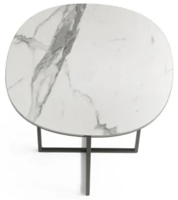Tavolino in metallo con piano in vetro effetto Marmo Bianco GINNI 50