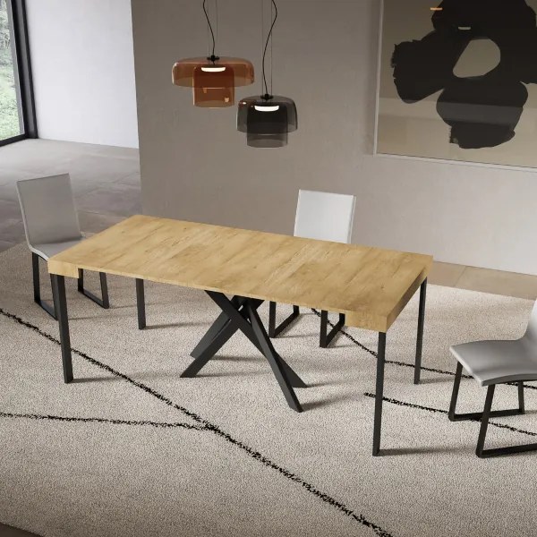 Consolle allungabile Libo Small - Quercia natura gambe antracite 90x40/196 cm