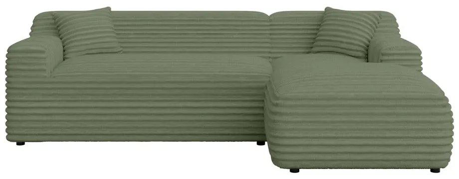 Divano angolare verde (con penisola a destra e chaise lounge) rivestito in velluto a coste Martin – Ropez