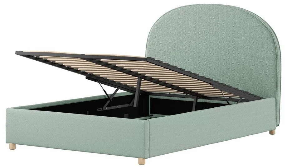 Letto matrimoniale imbottito verde con contenitore con rete inclusa 140x200 cm Moon – Vipack