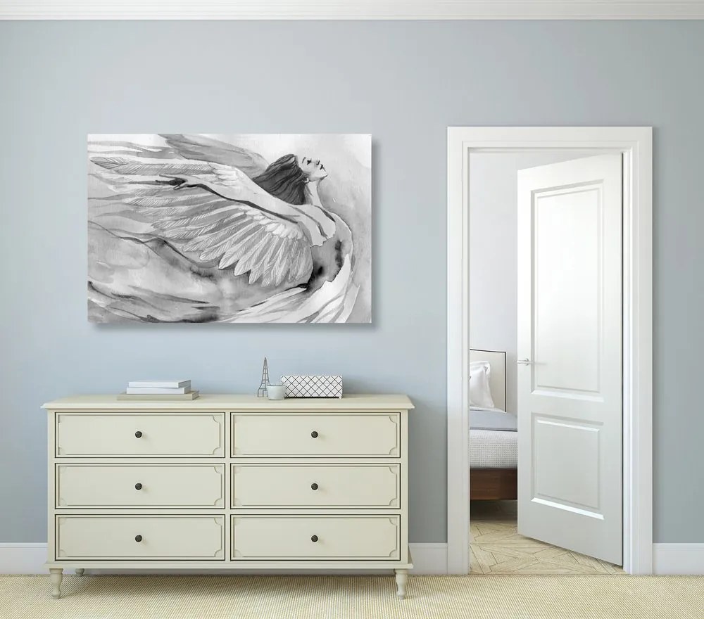 Quadro su tela – Angelo libero in bianco e nero