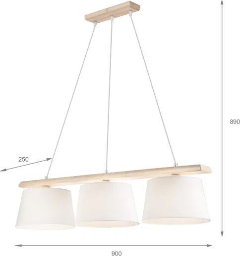 Lampadario sospeso con cavo AIDA 3xE27/60W/230V Ø 25 cm rovere/bianco