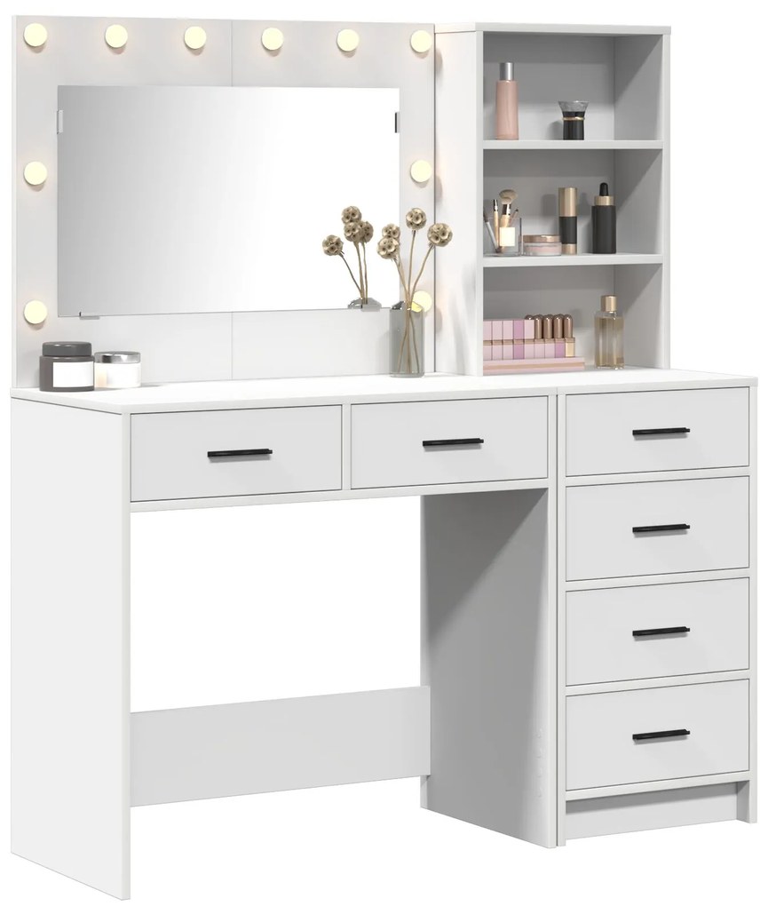 Set toeletta a 2 pezzi con led in legno bianco ingegnerizzato