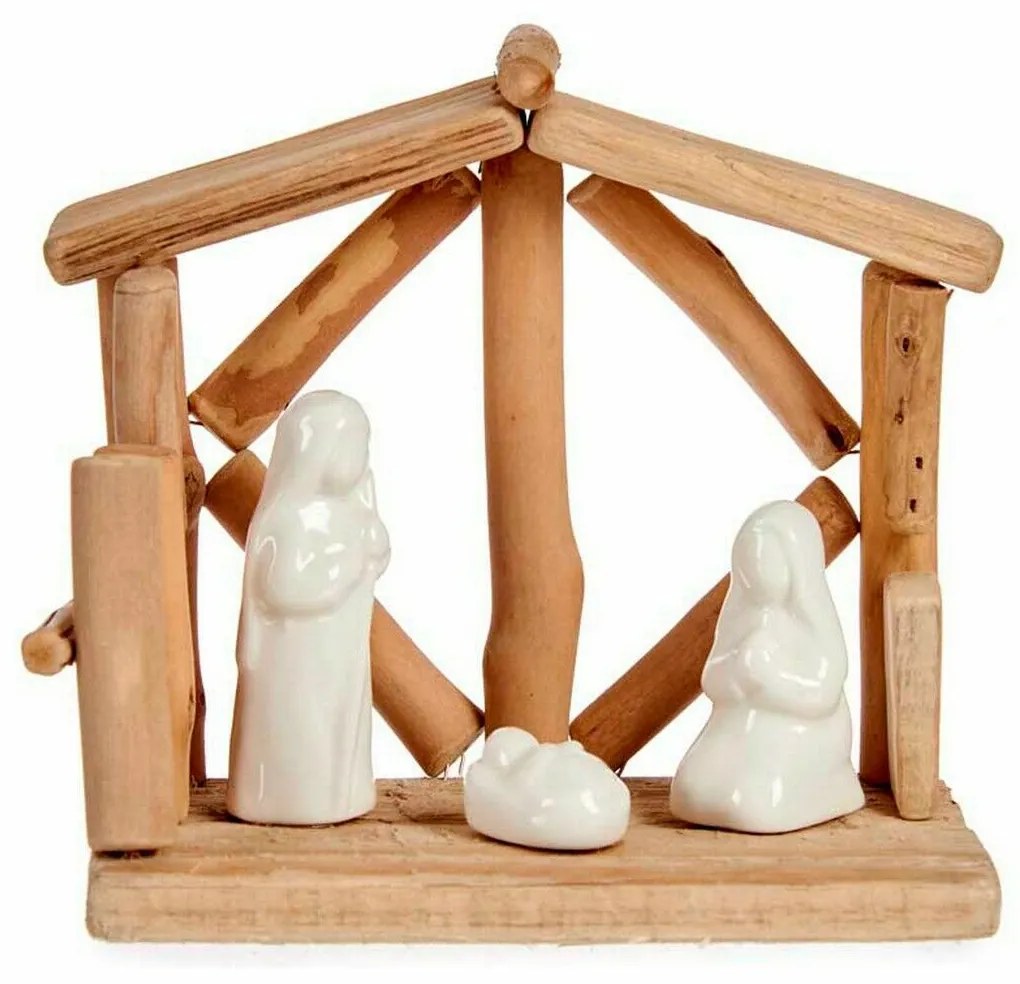 Presepe di Natale Bianco Naturale Legno Ceramica 17 x 14,5 x 8 cm (2 Unità)