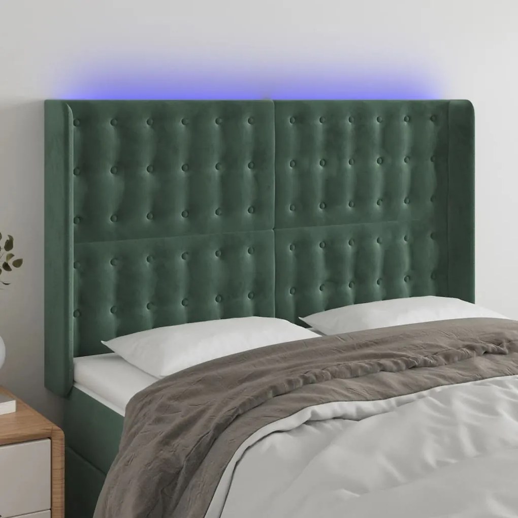 Testiera A Led Verde Scuro 147x16x118/128 Cm İn Velluto /