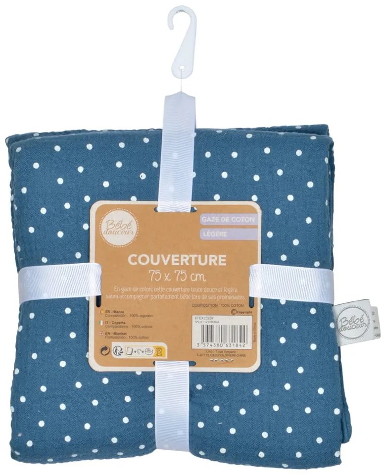 Coperta per neonati in mussola blu 75x75 cm - Bébé Douceur