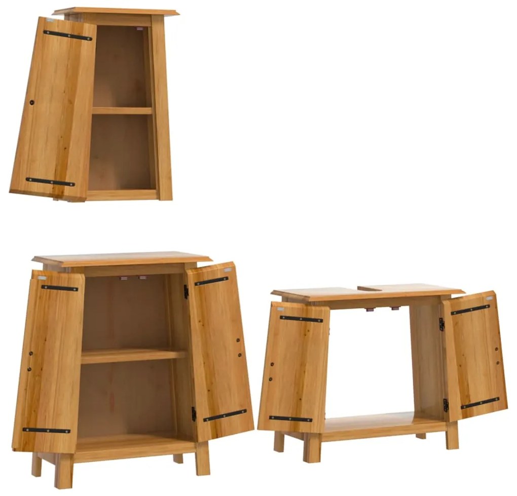 Set mobili da bagno 3 pz in legno massello di pino