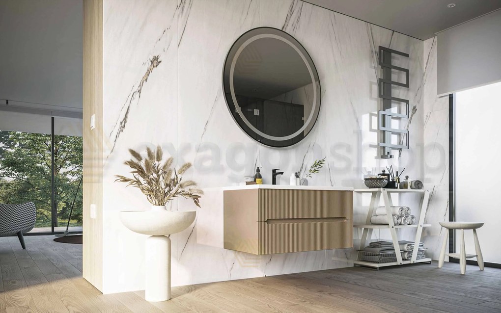 Mobile bagno tortora opaco 120x46 cannettato Urbino due cassetti con lavabo in ceramica frontale