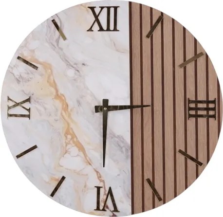 Orologio Tondo 60 cm in Legno Noce cannettato e Marmo