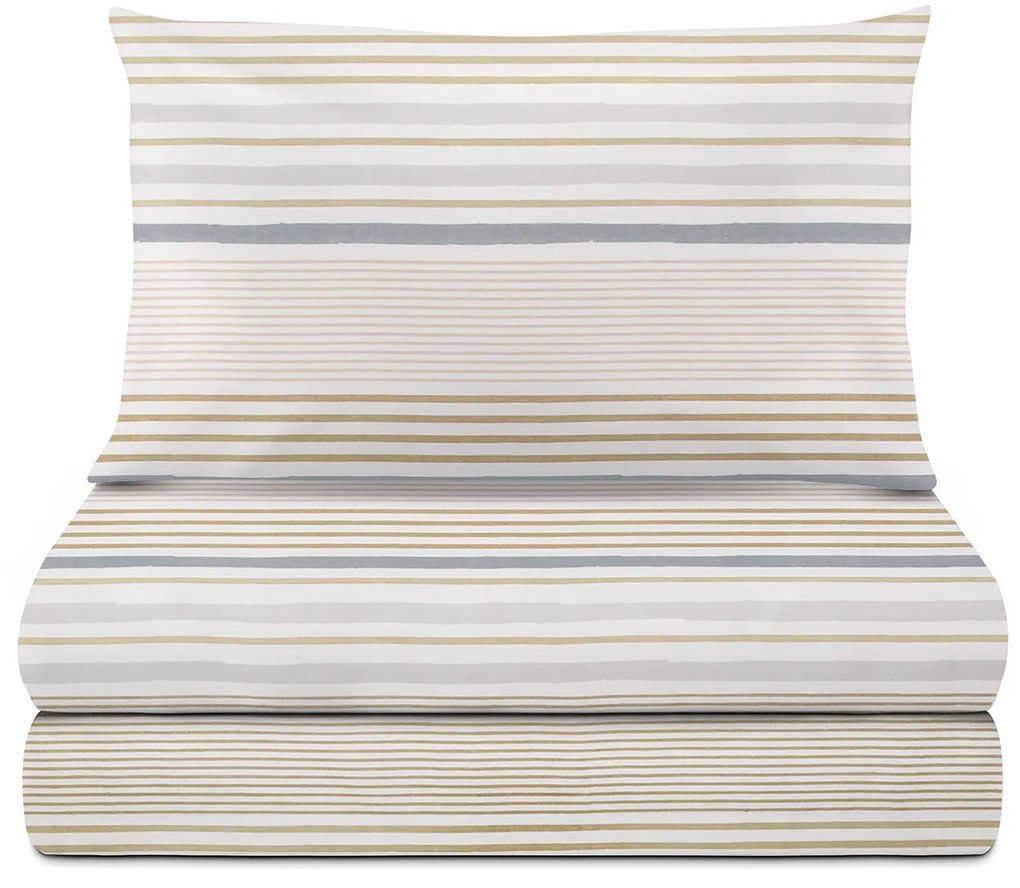 Completo letto 1 piazza e mezza righe beige grigie