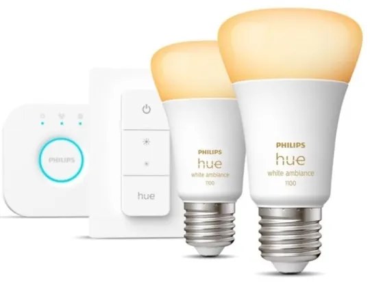 Starter pack Philips Hue WHITE AMBIANCE 2xE27/8W/230V + dispositivo di interconnessione
