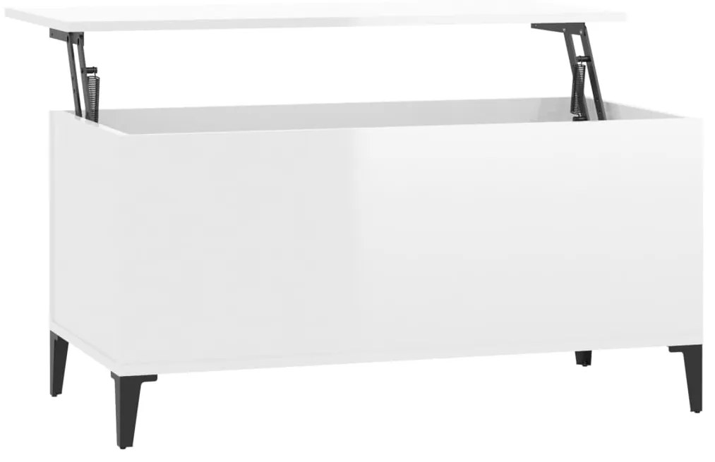 Tavolino salotto bianco lucido 90x44,5x45 cm legno multistrato