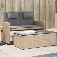 Panca Reclinabile da Giardino con Cuscini Beige in Polyrattan 365821