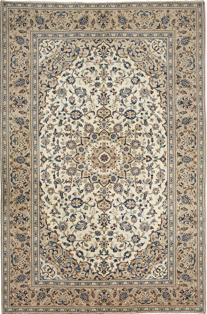 Kashan Tappeto 200x310 Beige (Iran) Annodato A Mano