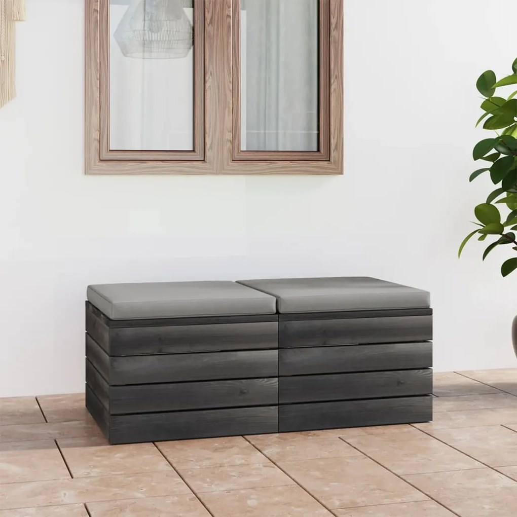 Pouf da giardino su pallet 2 pz con cuscini in massello di pino