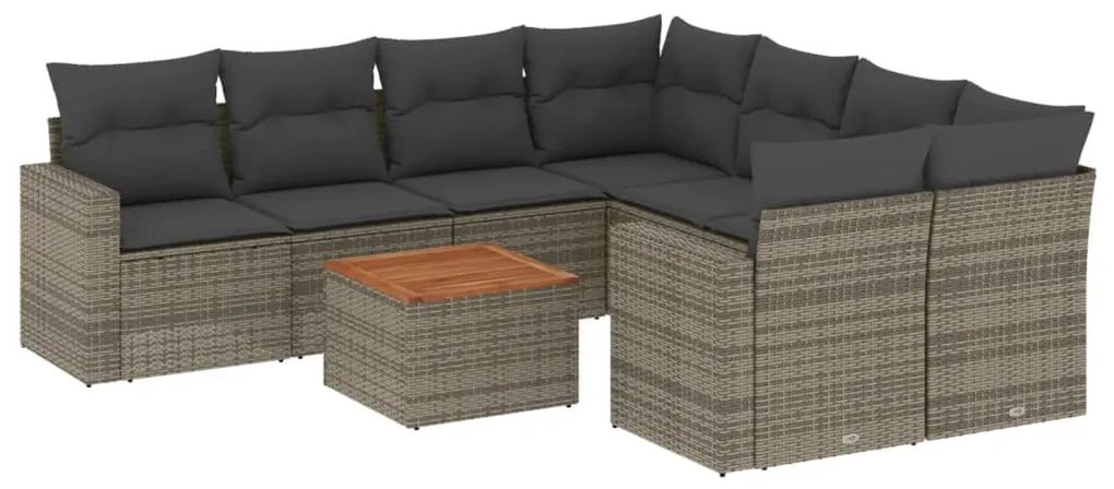 Set divano da giardino 9 pz con cuscini grigio in polyrattan