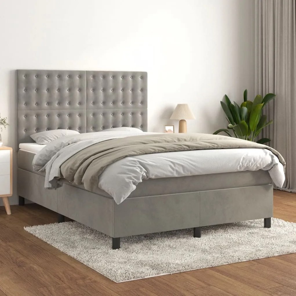 Giroletto A Molle Con Materasso Grigio Chiaro 140x200cm Velluto /