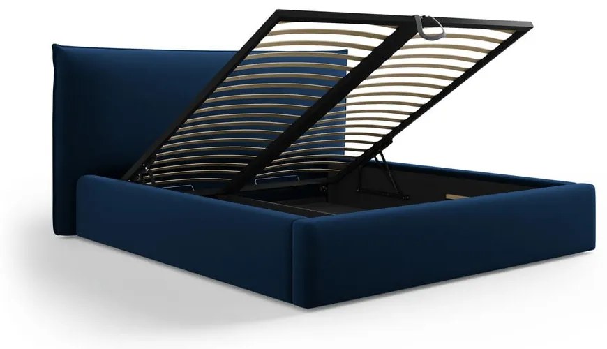 Letto matrimoniale imbottito blu scuro con contenitore e doghe 140x200 cm Elio - Milo Casa