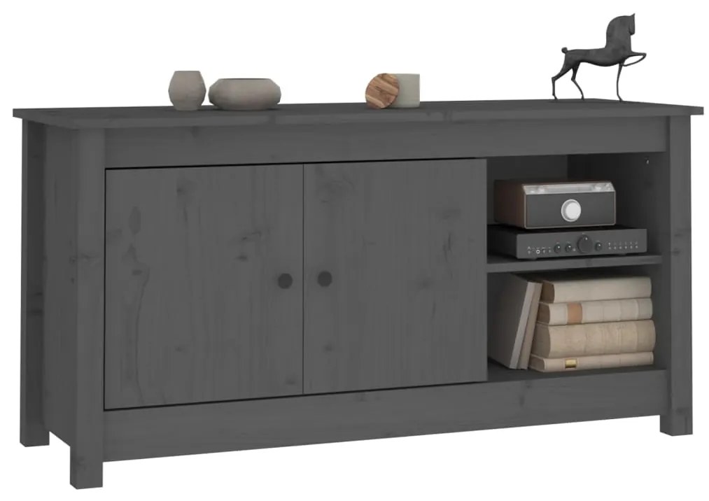 Mobile Porta TV Grigio 103x36,5x52 cm in Legno Massello di Pino