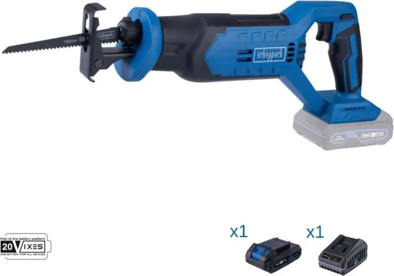 Sega a gattuccio 20v batteria 2.0Ah + caricabatteria ixes Scheppach c-rs100-x