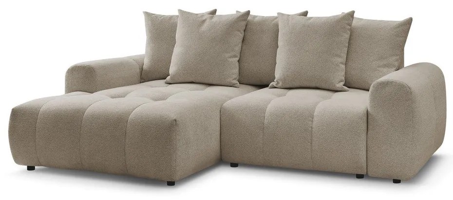 Divano angolare beige allungabile/con contenitore (con penisola a sinistra/con chaise lounge) con rivestimento in ciniglia Roxelane – Bobochic Paris