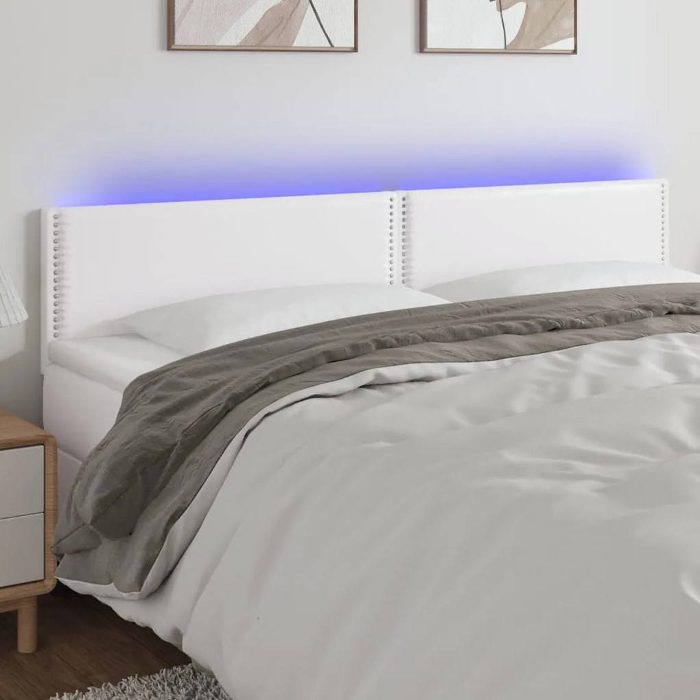 Testiera Bianca A Led 200x5x78/88 Cm İn Similpelle /