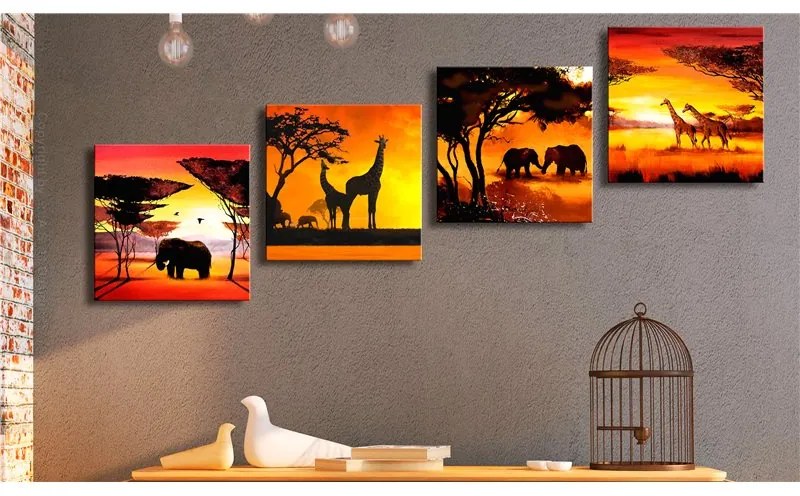 Quadro  African Animals (4 Parts)  Colore Nero, Dimensioni e Misure 60x60