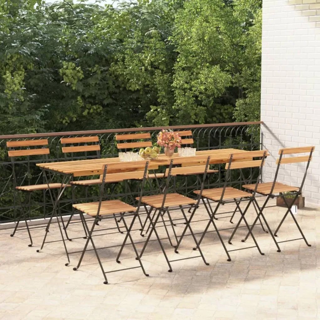 Sedie pieghevoli da bistrò 8 pz legno massello teak e acciaio