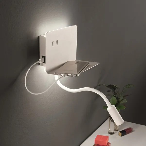 Applique STAN 20 cm in metallo con retroilluminazione LED e caricatore Usb Bianco