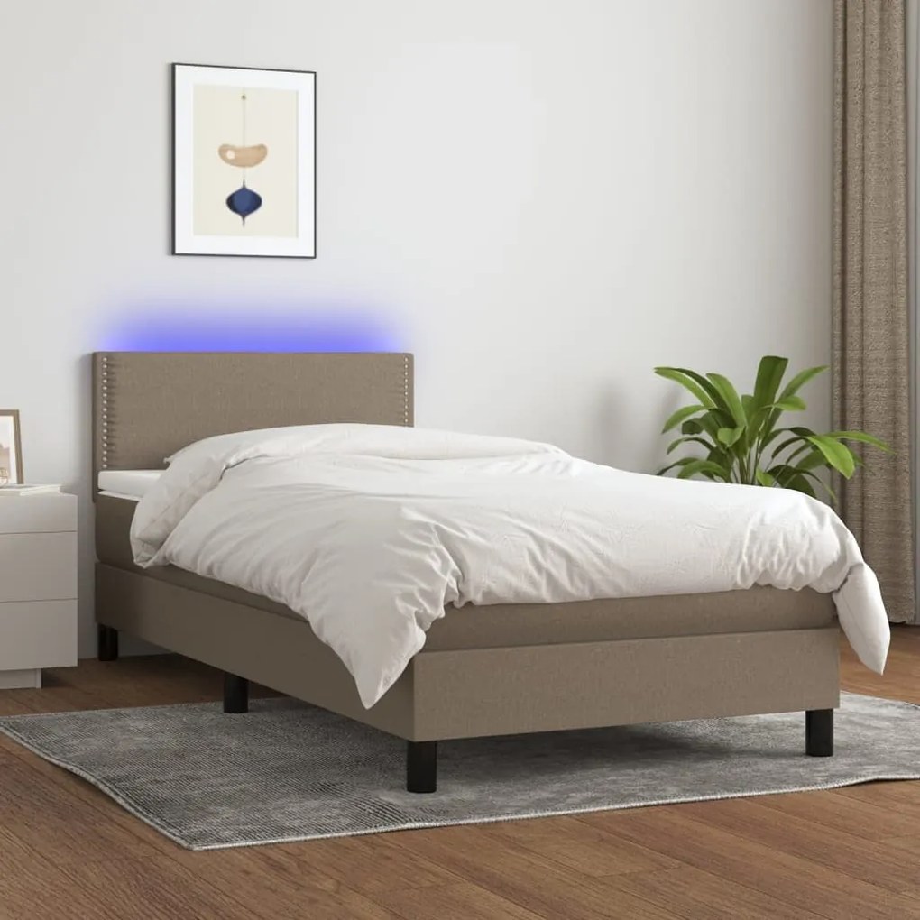 Letto A Molle Con Materasso E Led Tortora 90x200 Cm İn Tessuto /