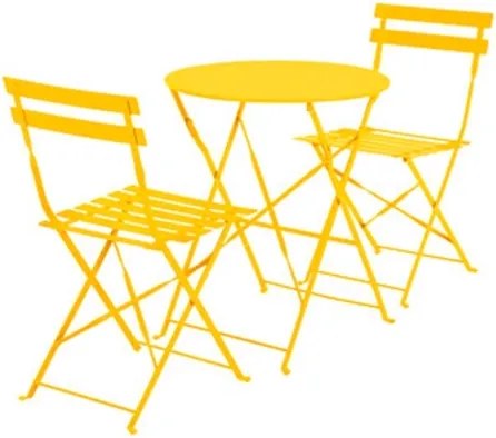 Set Bistrot Tavolo Tondo 60 Cm Con 2 Sedie Pieghevoli In Acciaio Giallo