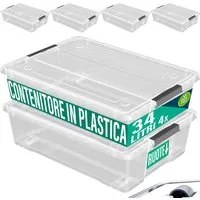 Set Scatole 4 x 34 L Portaoggetti in Plastica Cassetto Contenitore Salvaspazio