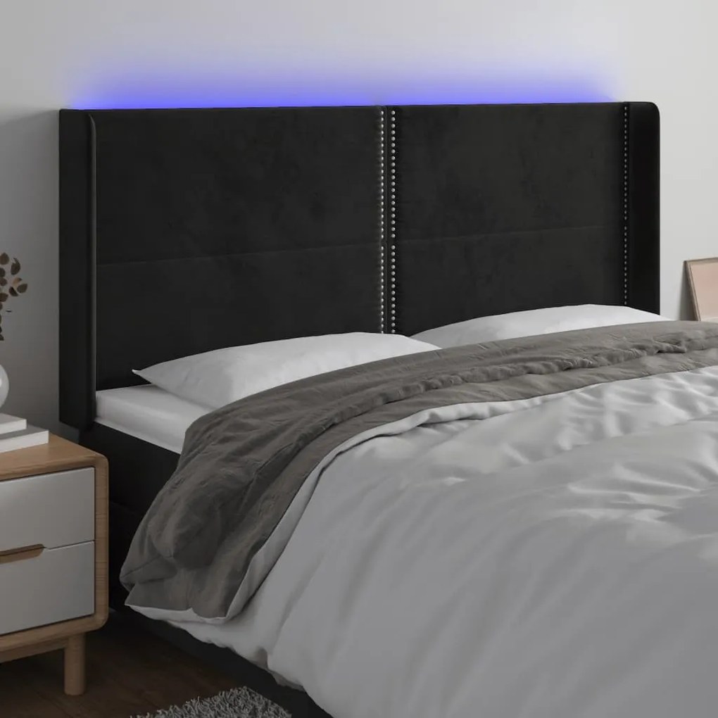 Testiera A Led Nera 163x16x118/128 Cm İn Velluto /