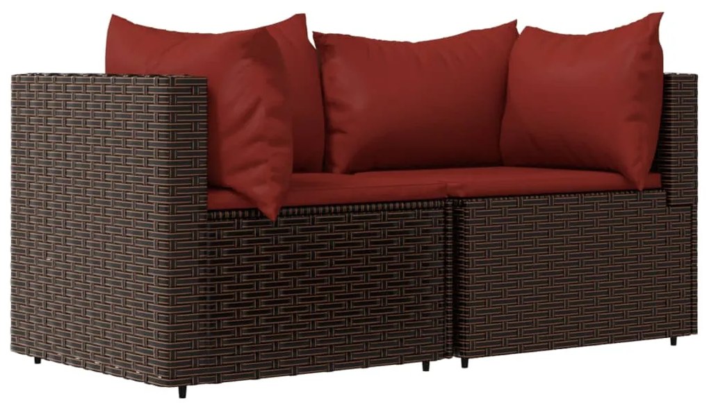 Divani Angolari da Giardino con Cuscini 2pz Polyrattan Marrone