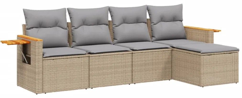 Set Divano da Giardino 5 pz con Cuscini Beige in Polyrattan