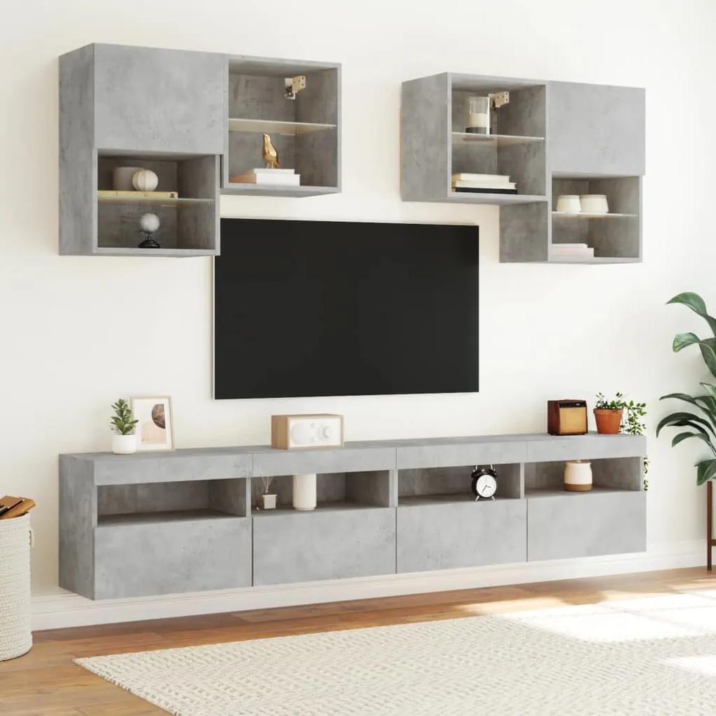 Set mobili tv a muro 6 pz con luci led grigio cemento