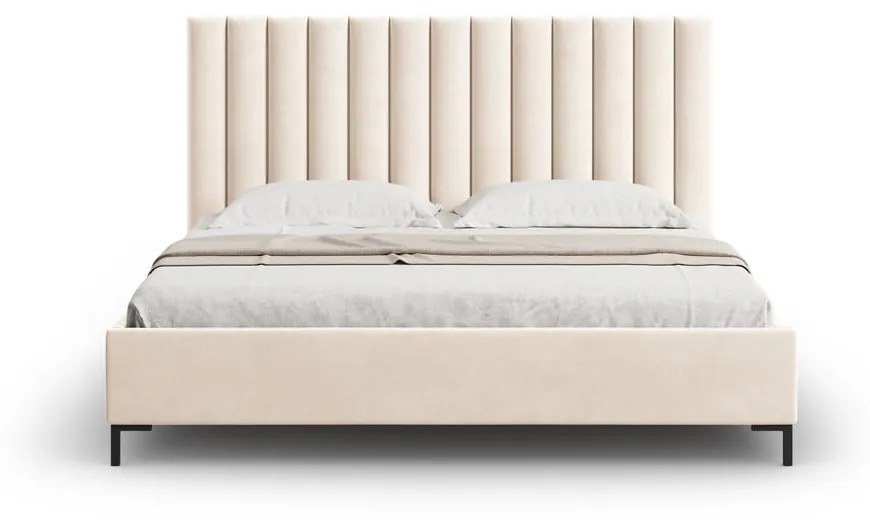 Letto matrimoniale imbottito beige con contenitore con griglia 200x200 cm Casey - Mazzini Beds