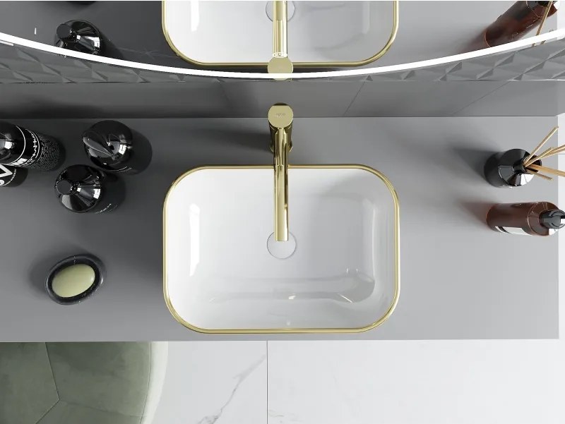 Mexen Rita lavabo da appoggio 45 x 32 cm, bianco/oro bordo - 21084505