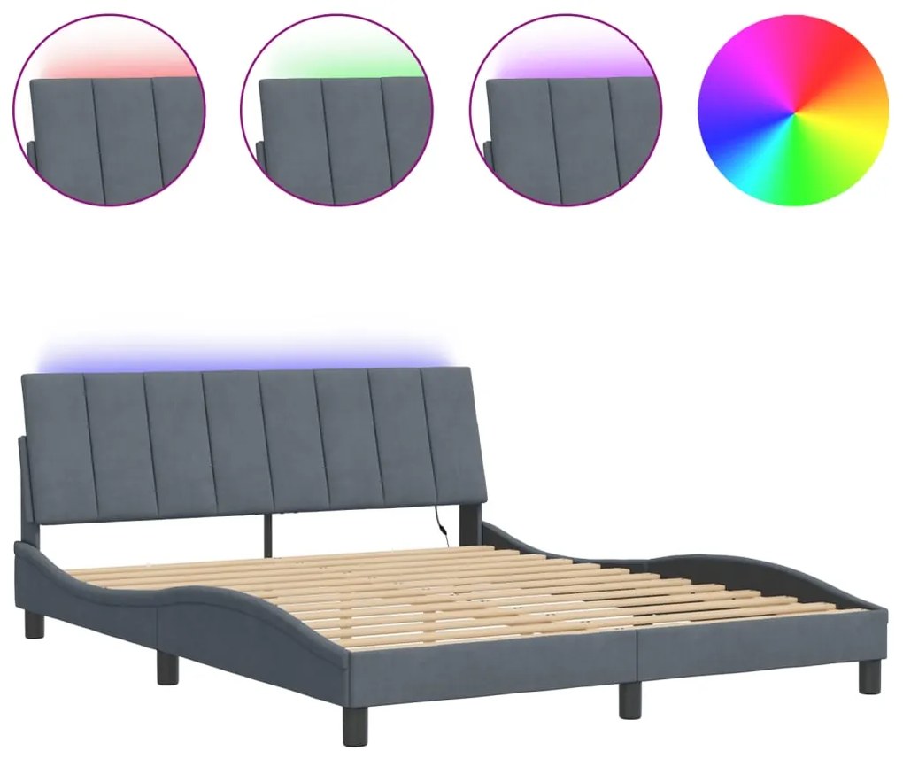 Giroletto con luci led grigio scuro 160x200 cm in velluto