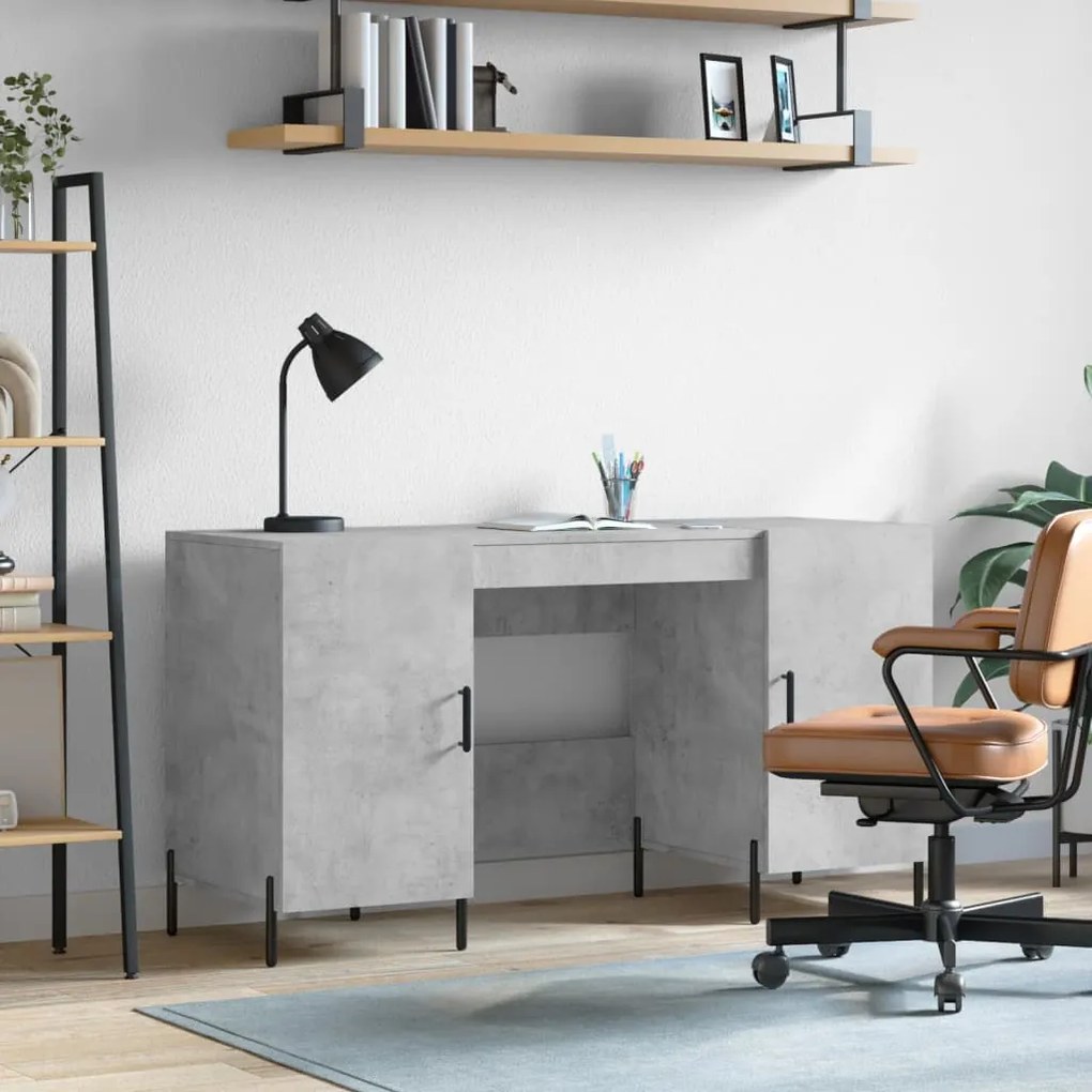 Scrivania Grigio Cemento 140x50x75 Cm İn Legno Multistrato /