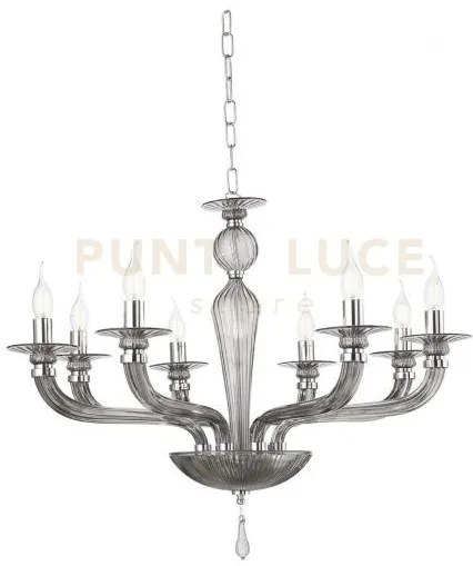 Lampadario villa vetro e metallo 8 luci fume' e cromo attacco e14 d...
